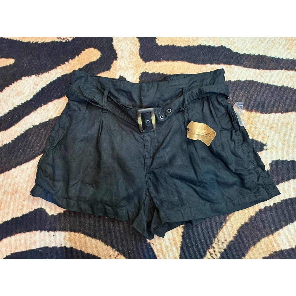 Christian Sirano NWT Black 100% Linen Shorts With Belt L Large